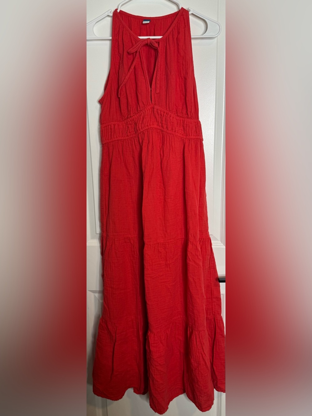 Old Navy Red Sleeveless Tie-Neck Maxi Dress size 100% cotton - Picture 1 of 4